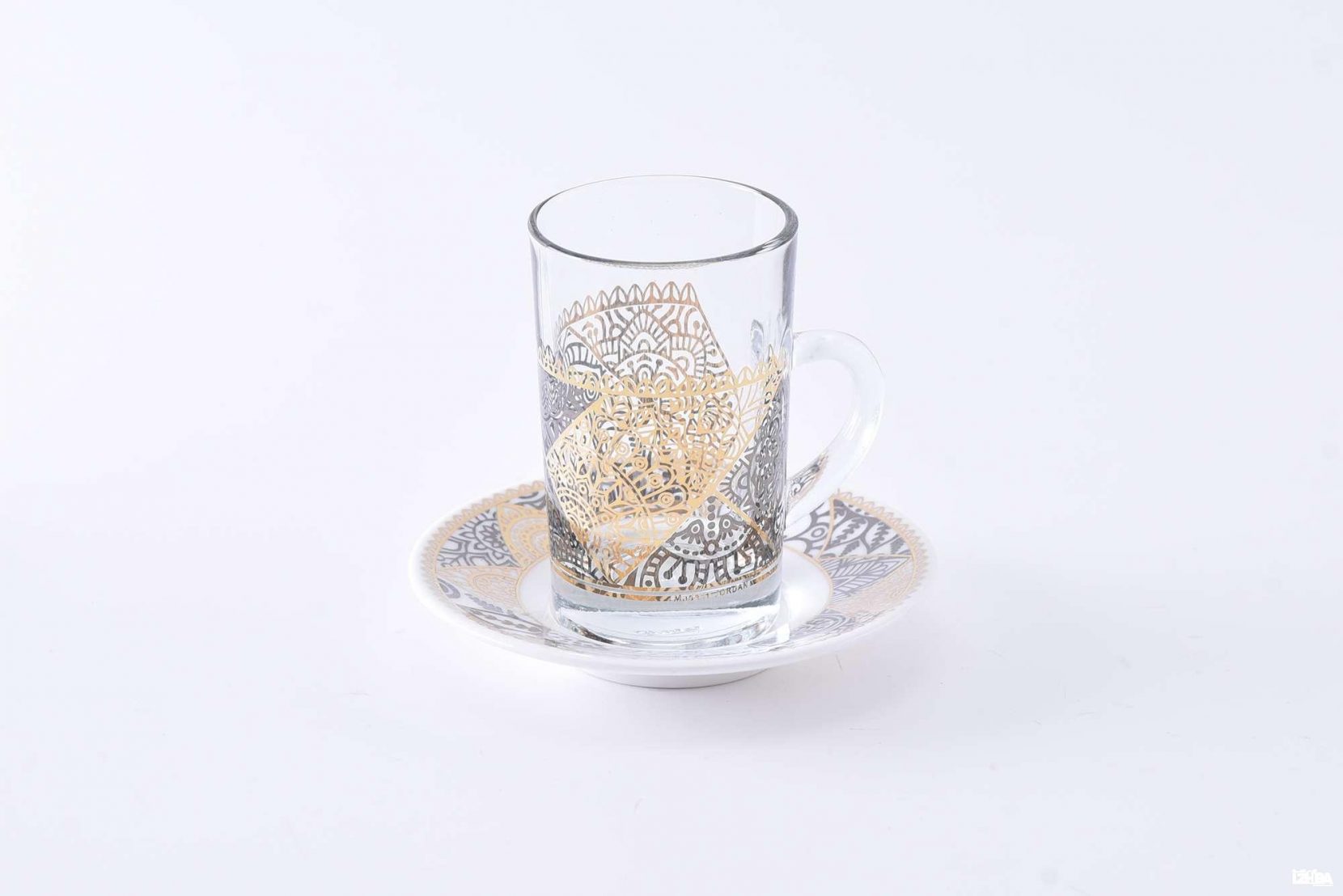 Glass+Porcelain Tea Glass+Saucer Set 12Pcs Sana Gold+Platinum