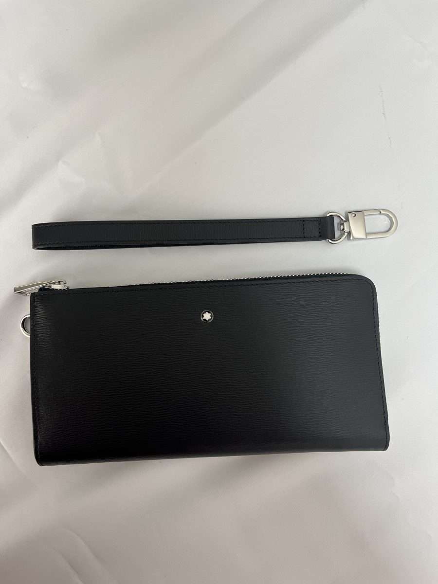 Leather wallet with wrist hand black