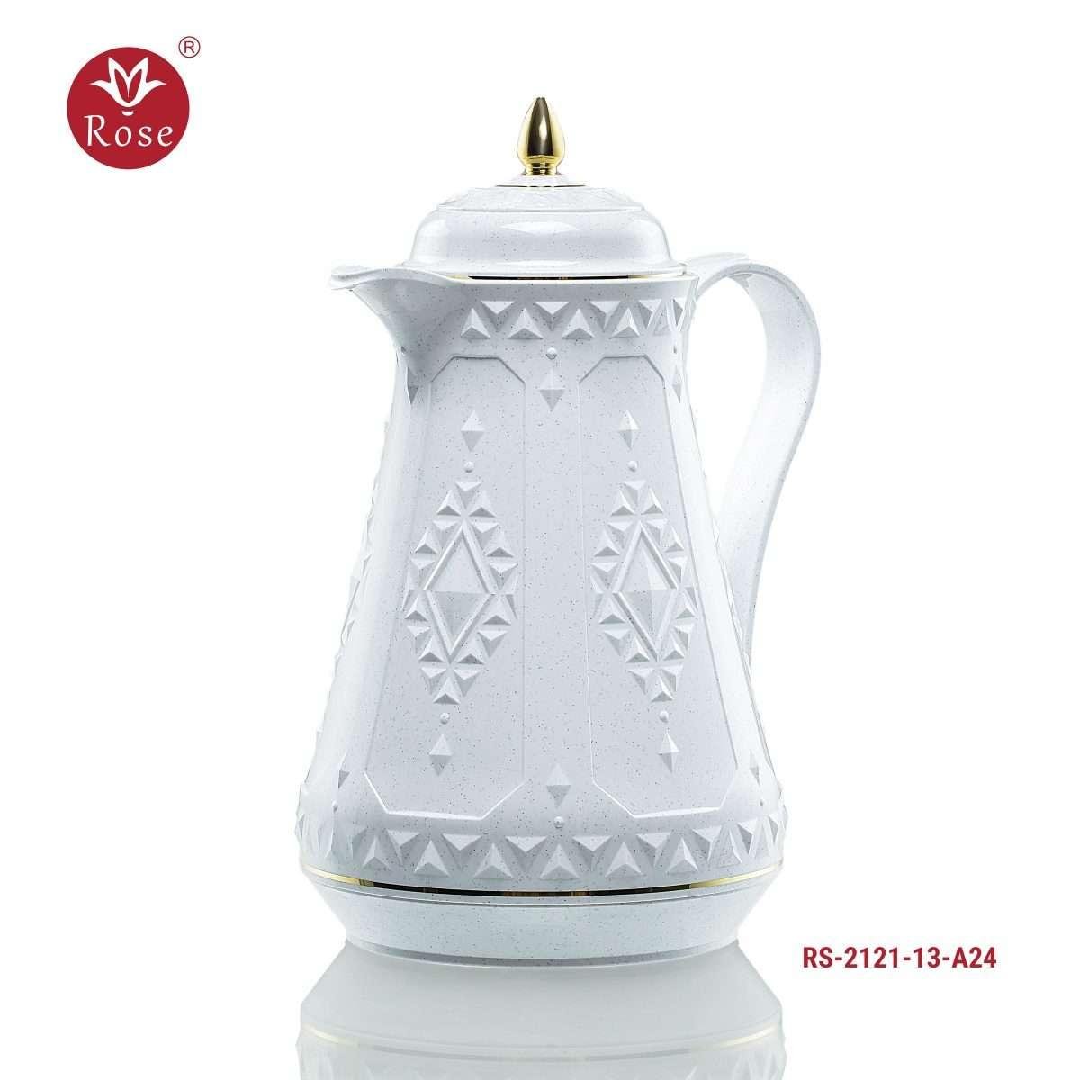 Rose Vacuum Flask for Tea – White Decorated -1.3L